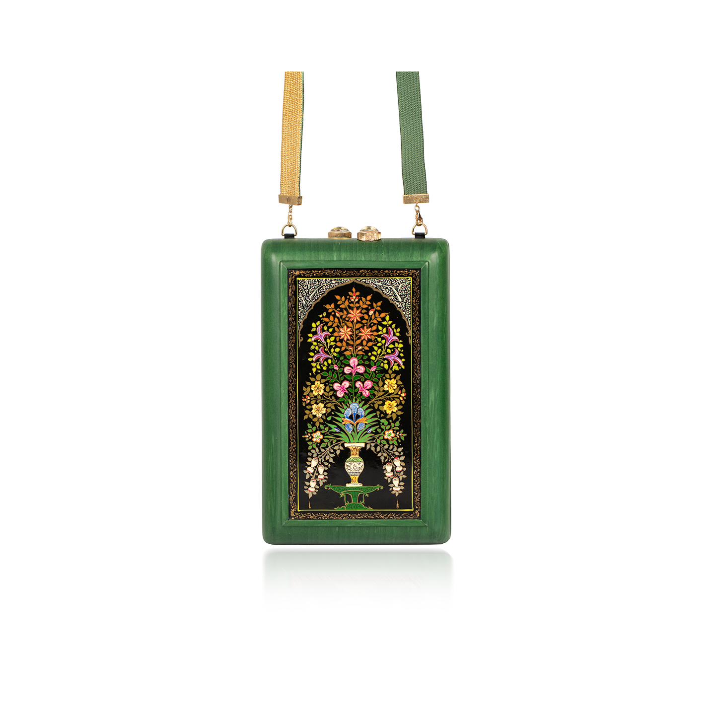 Silvia Furmanovich Marquetry Paper Mâché Bag with Prasiolite and Gold Braided Strap