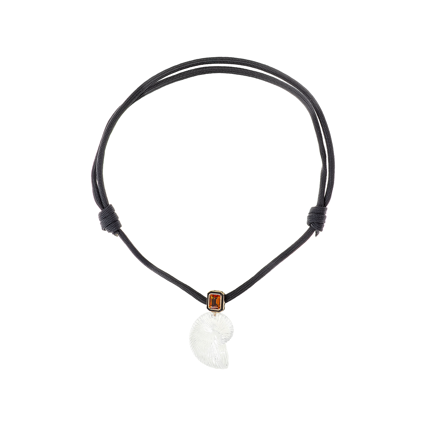 Dezso Grande Classic Carved Crystal Nautilus Charm with Emerald Cut Citrine on Cord Necklace