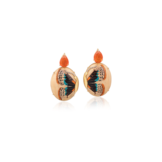 Silvia Furmanovich Marquetry Butterfly Earrings with Diamonds and Fire Opal