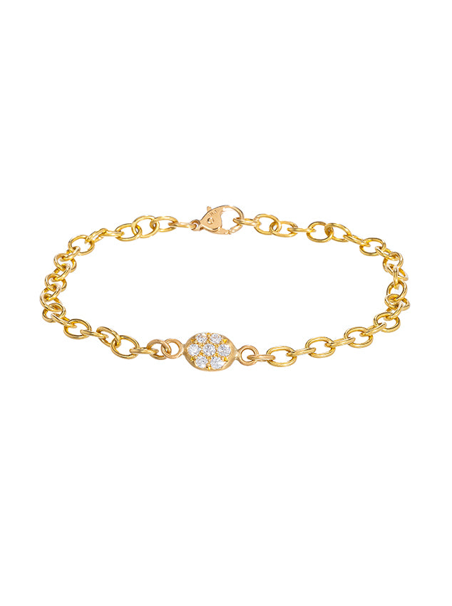 Caroline Ellen Small Oval Link Bracelet with Pave Bean
