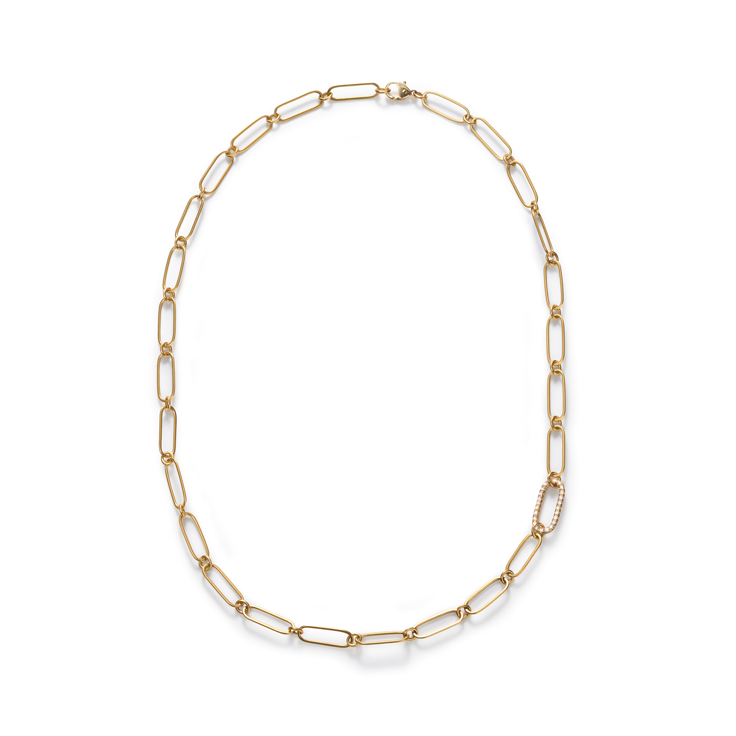 Caroline Ellen Flattened Paperclip Necklace with Pave Diamond Link