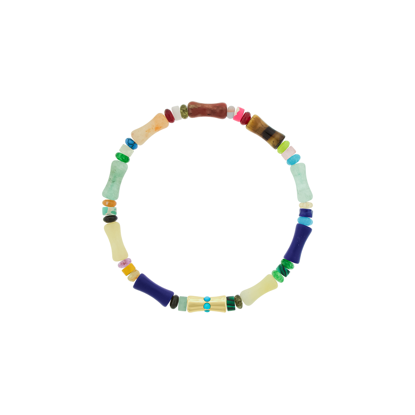 Luis Morais Sheath Bamboo Tube with Turquoise on Multi Gemstone Beaded Bracelet