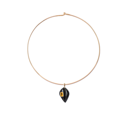 Dezso Orange Cord Necklace with Medio Onyx Cowry Charm with Citrine