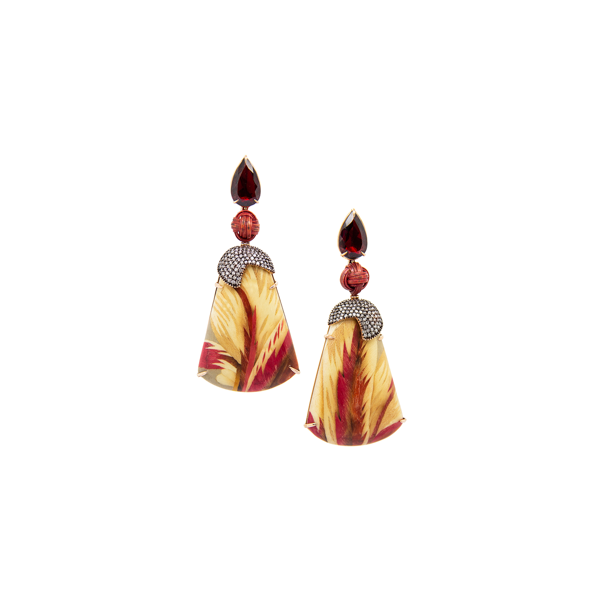 Silvia Furmanovich Marquetry Earrings with Diamonds, Garnet and Bamboo