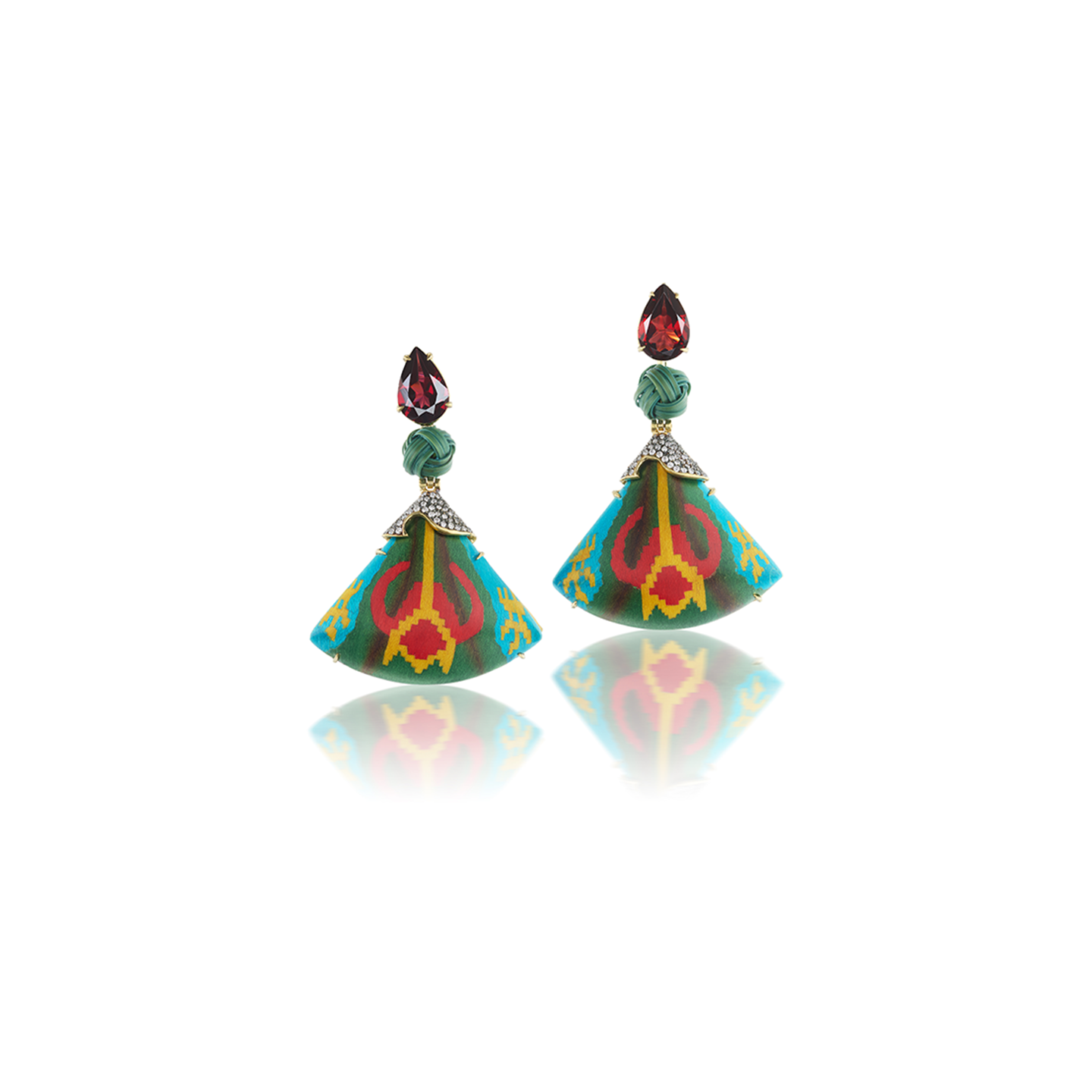 Silvia Furmanovich Marquetry Fan Earrings with Diamonds and Garnet