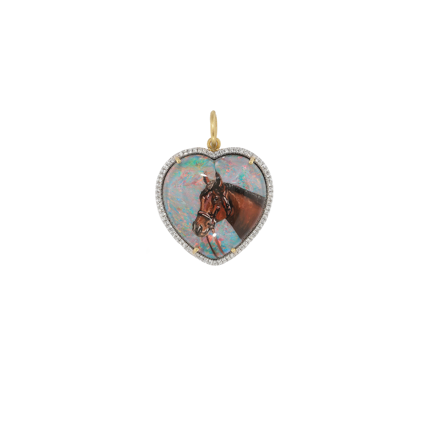 Irene Neuwirth Custom Pet Portrait Heart Charm- Diamond Pave Frame with Opal Backing
