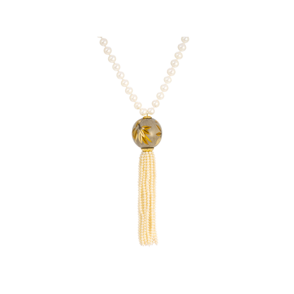 Silvia Furmanovich x Moye Marquetry Sphere Necklace with Pearl Beads and Tassel