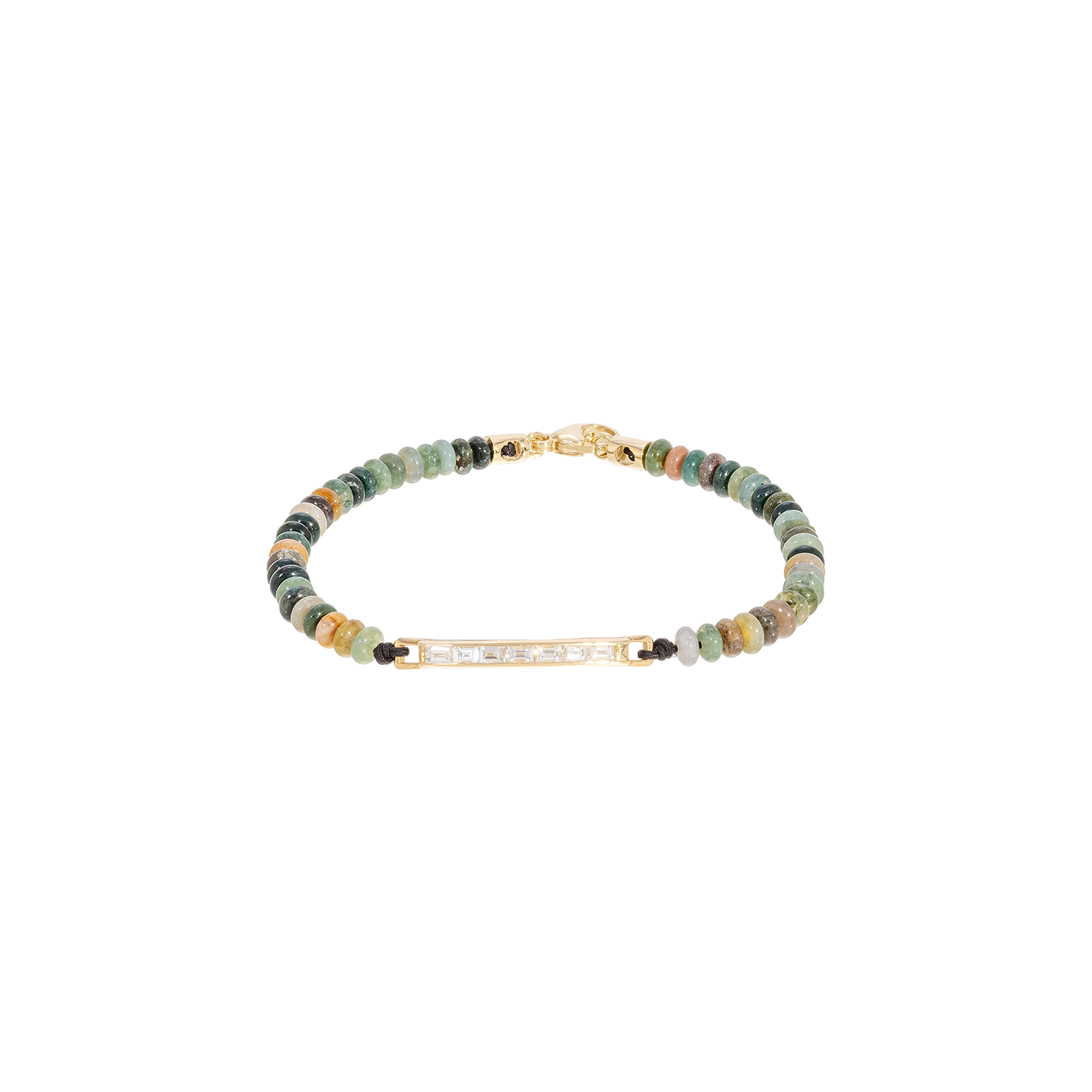 Luis Morais Medium Link ID Bar with Diamond Baguettes on Agate Beaded Bracelet