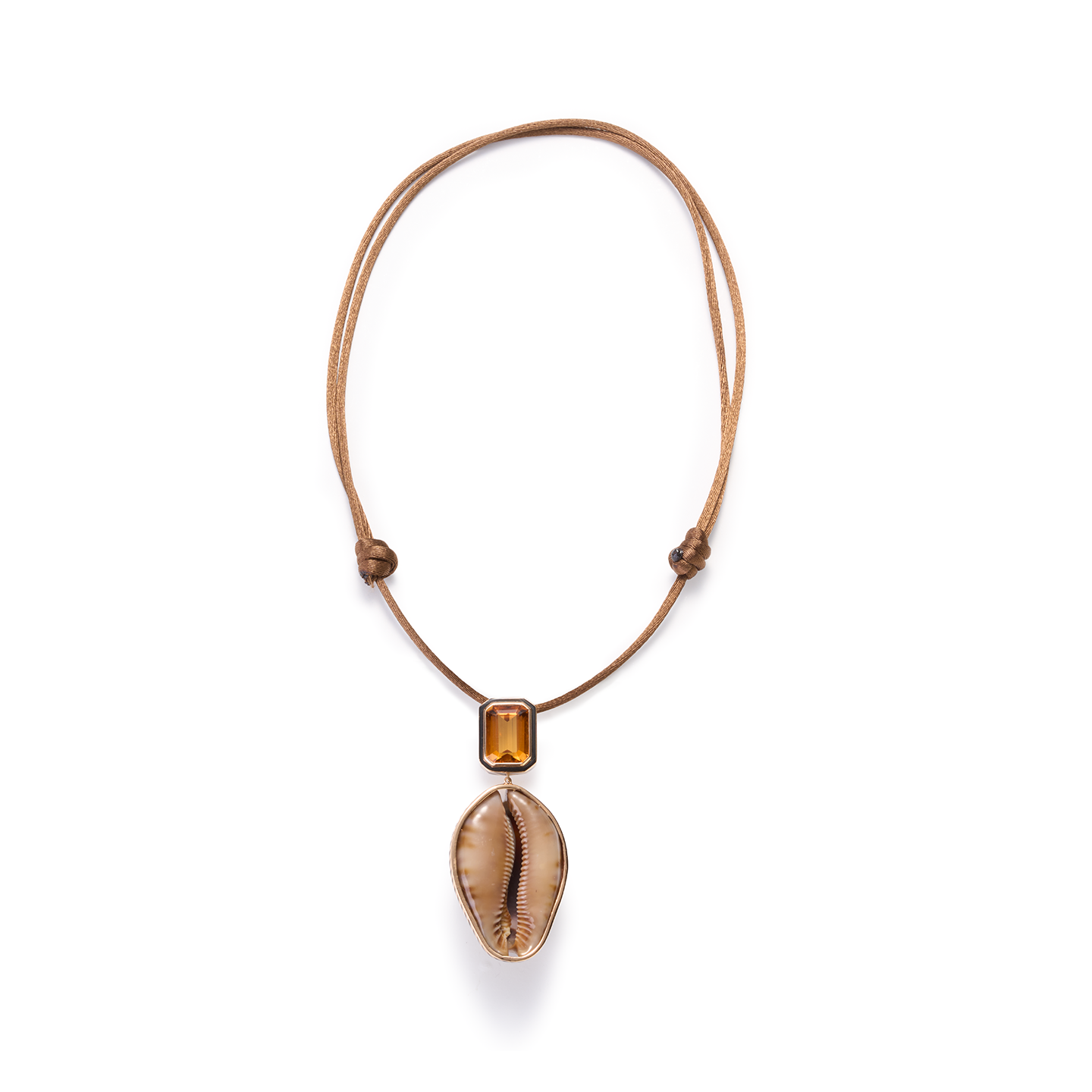 Dezso Grande Cowry Shell and Citrine Charm on Cord Necklace