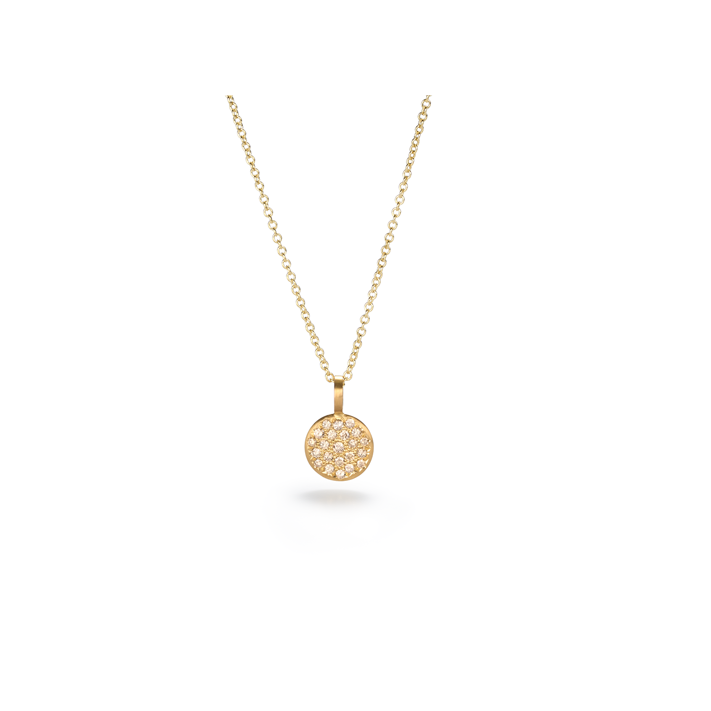 Caroline Ellen Small Pave Cognac Diamond Lentil Pendant Necklace