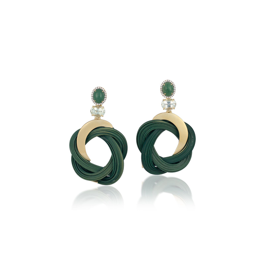 Silvia Furmanovich Woven Bamboo Earrings with Diamond, Aventurine, and Prasiolite