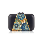 Silvia Furmanovich Rectangular Marquetry Clutch with Blue Flower Motif