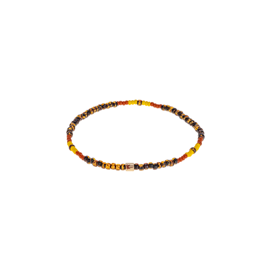 Luis Morais Gold Short Roll Bead with Enamel Palm Tree Symbol on Gemstone Beaded Bracelet