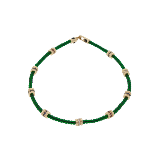 Luis Morais 9 Short Gold Roll Beads with Gemstones on Beaded Bracelet
