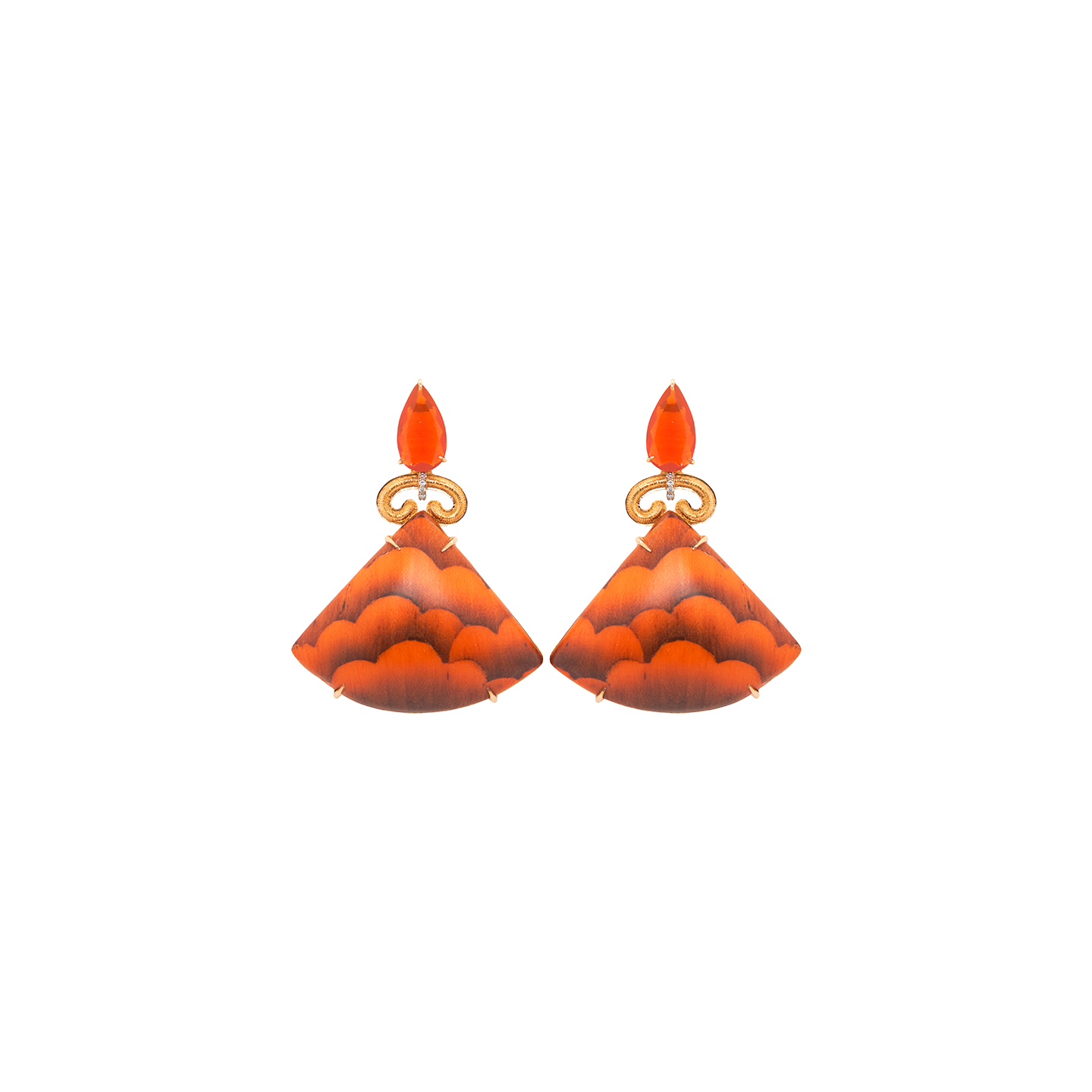 Silvia Furmanovich Marquetry Orange Cloud Pattern Earrings with Diamonds and Fire Opals