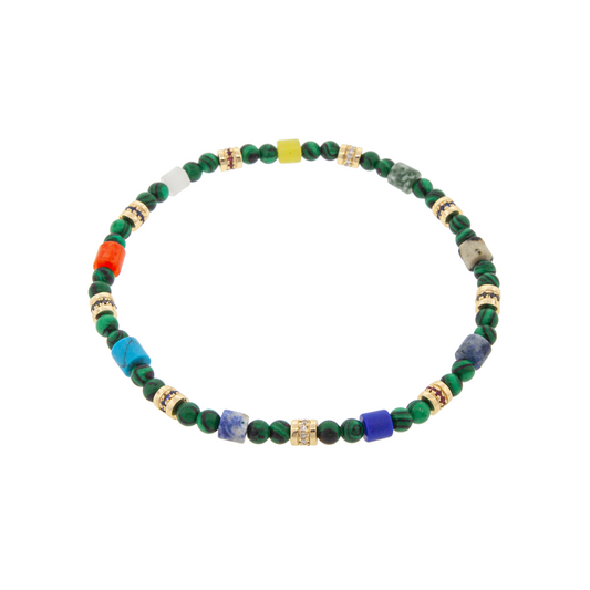 Luis Morais Nine Gold Roll Beads with Multi Gemstones on Beaded Bracelet