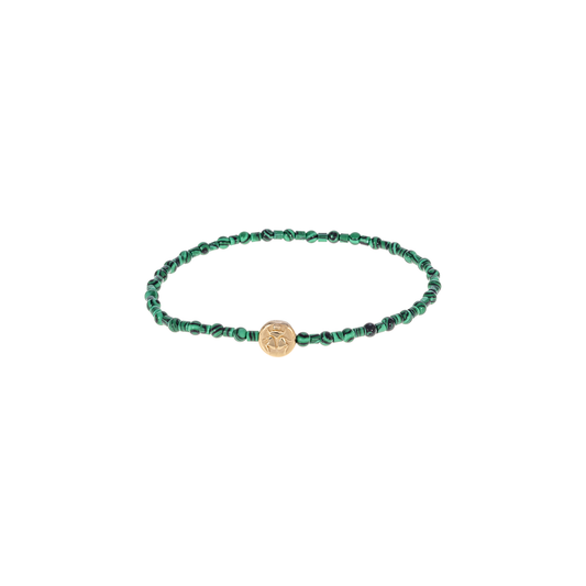 Luis Morais Gold Small Disk with Scarab Symbol on Round and Tube Gemstone Beaded Bracelet