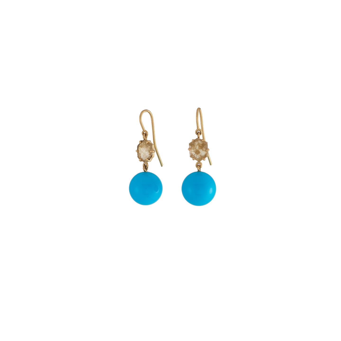Sylva & Cie Turquoise Bulb Earrings with Rough Diamond Slice Tops