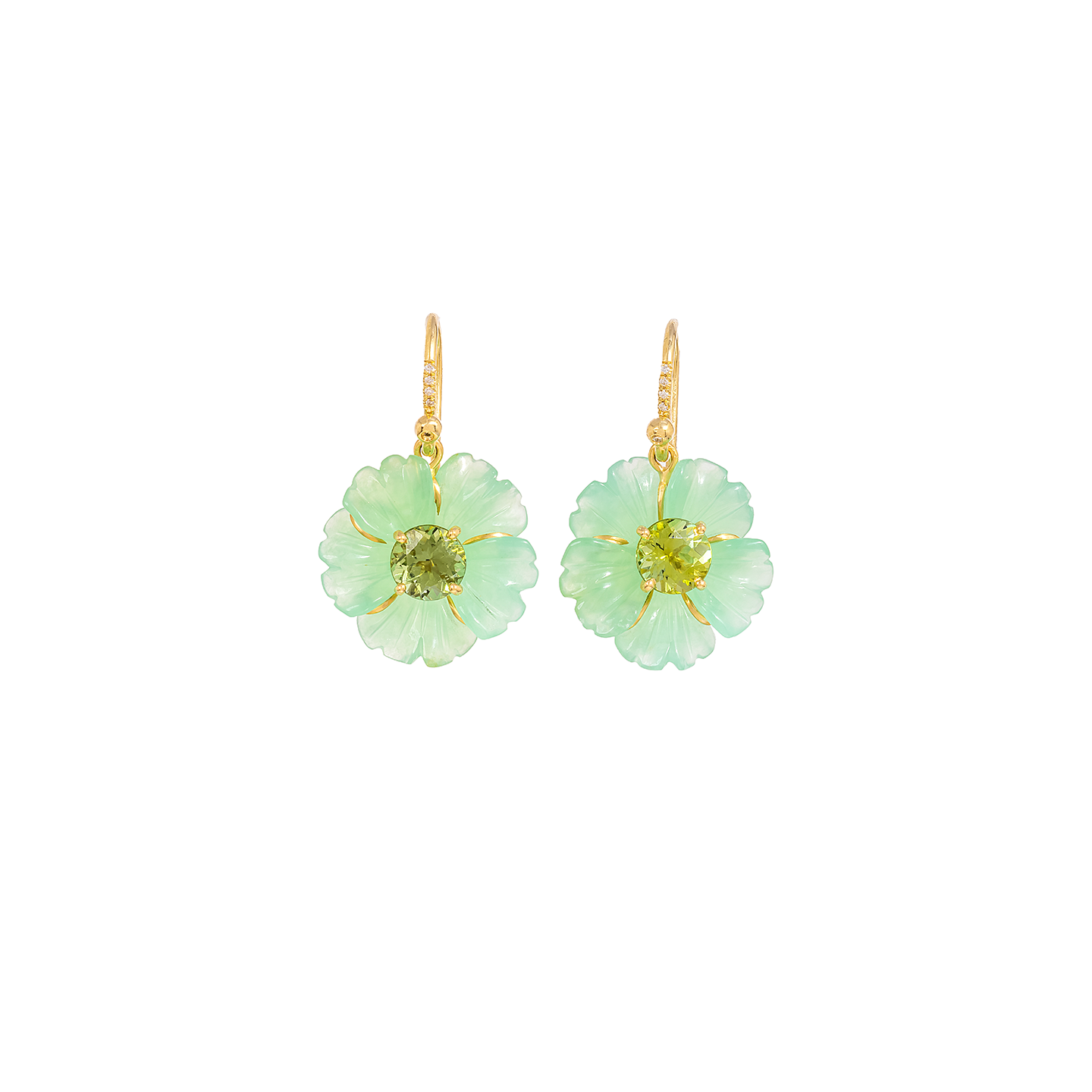 Irene Neuwirth 'Tropical Flower' One-Of-A-Kind Carved Chrysoprase Earrings
