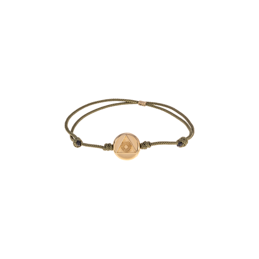 Luis Morais Gold Large Disk with Light of the Majestic Symbol on Cord Bracelet
