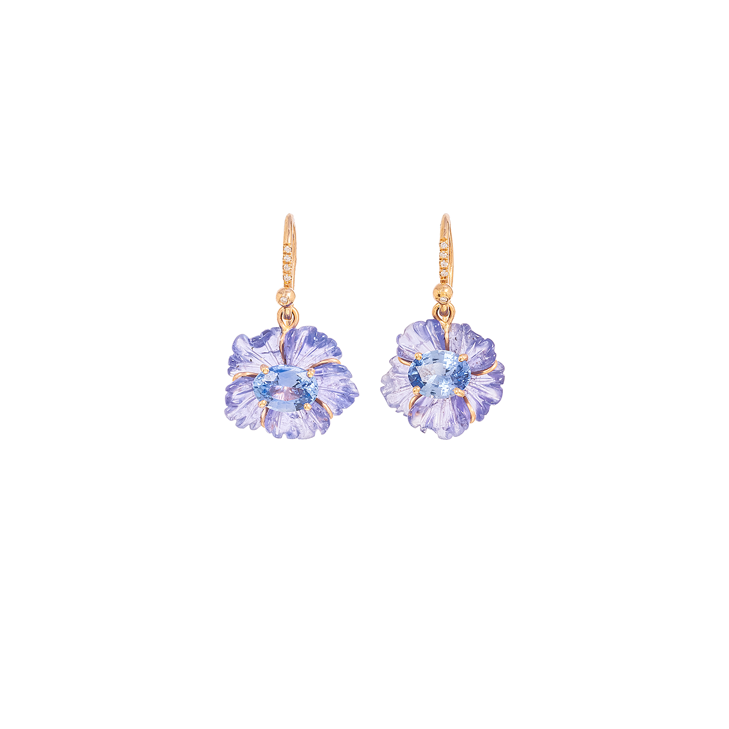 Irene Neuwirth 'Tropical Flower' One-Of-A-Kind Carved Tanzanite Flower with Sapphire Earrings