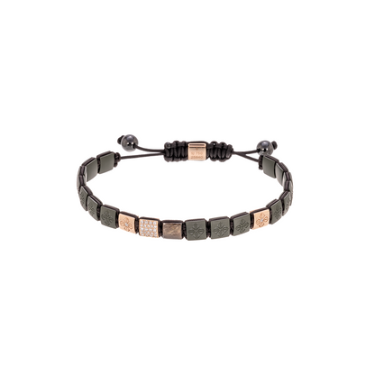 Shamballa Jewels 6mm Lock Bracelet with Rose Gold, Brown Saphhire and Matte Green Ceramic on Black Cord