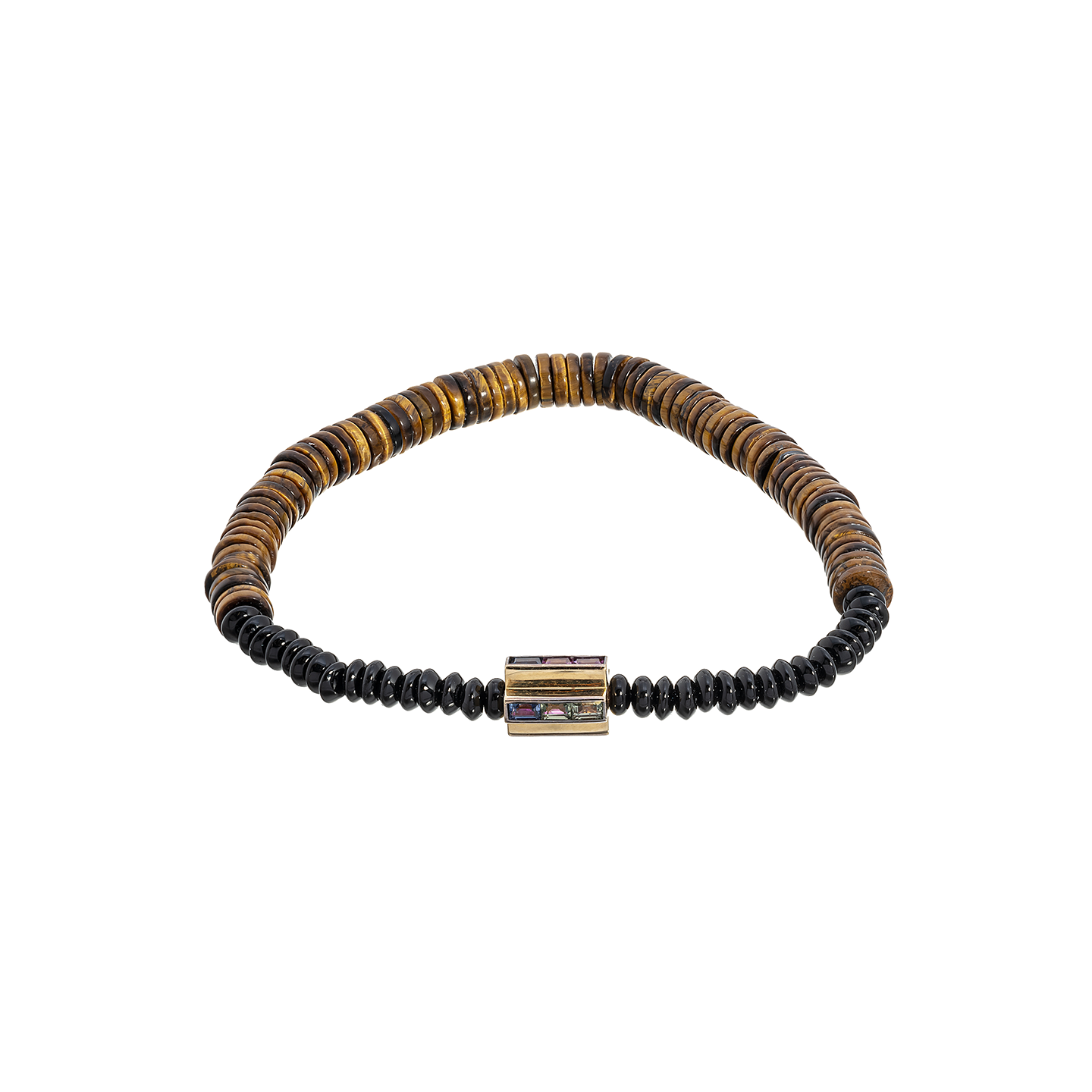 Luis Morais Rainbow Gold Cross with Sapphire Beaded Bracelet