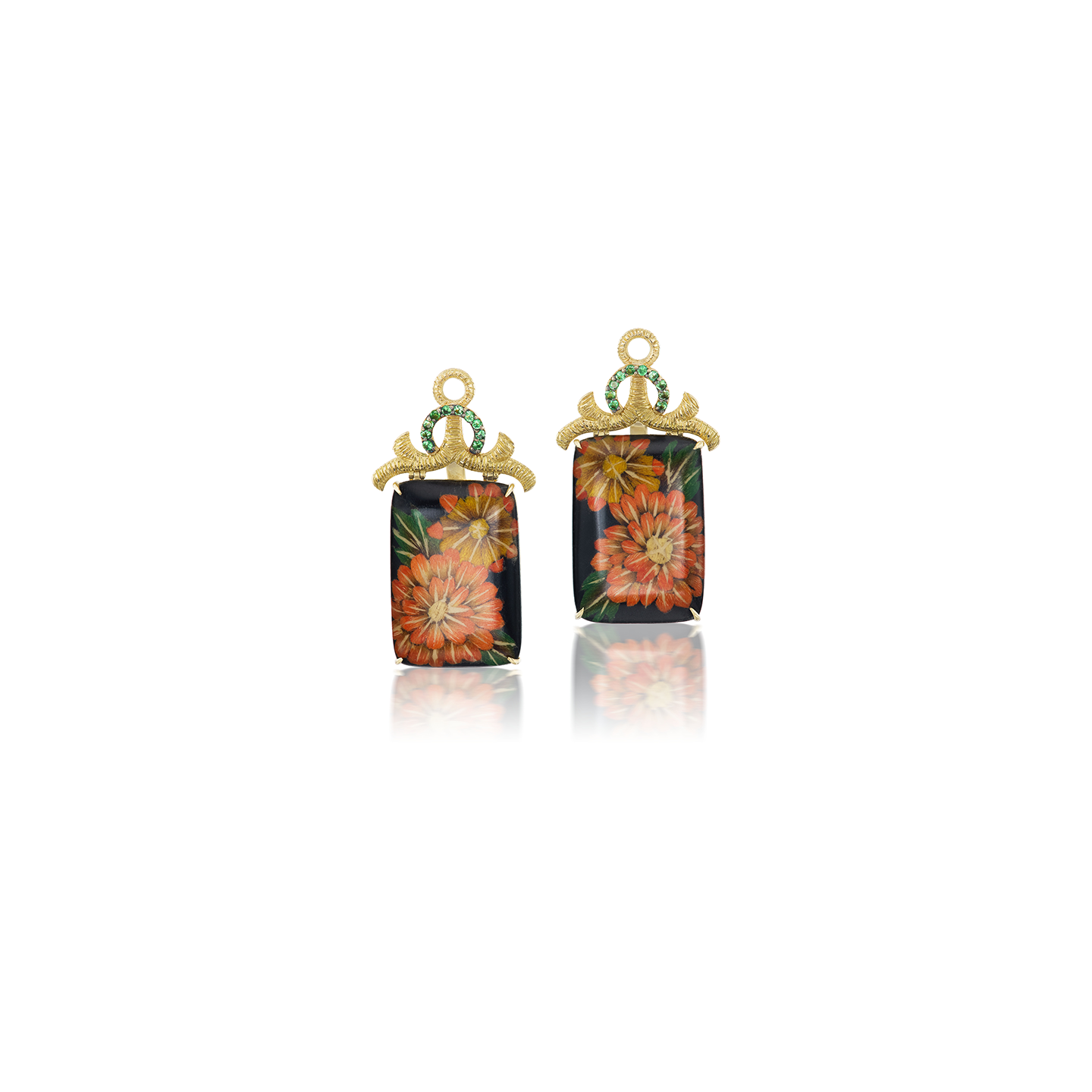 Silvia Furmanovich 'Silk Road' Marquetry Earrings with Orange Floral Motif