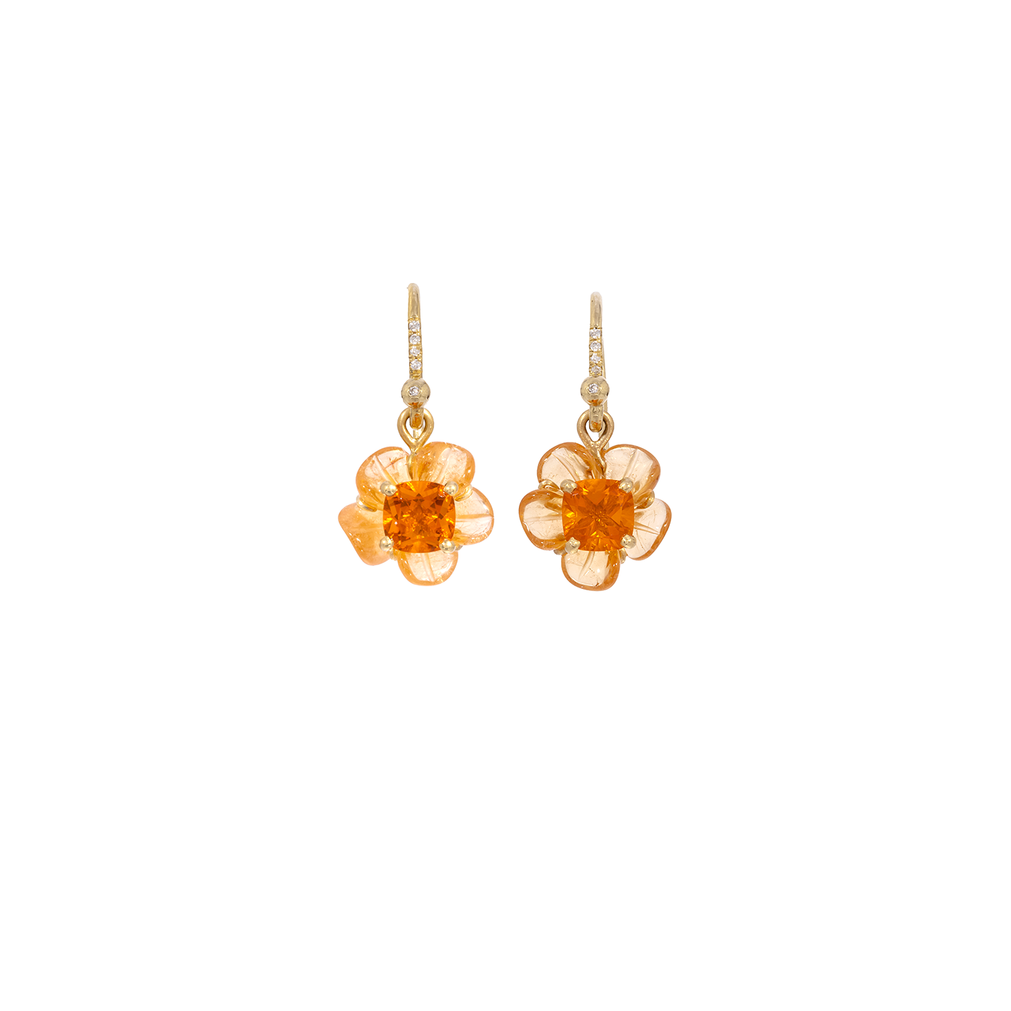 Irene Neuwirth 'Tropical Flower' One-Of-A-Kind Carved Mandarin Garnet Flower with Fire Opal Center Stone