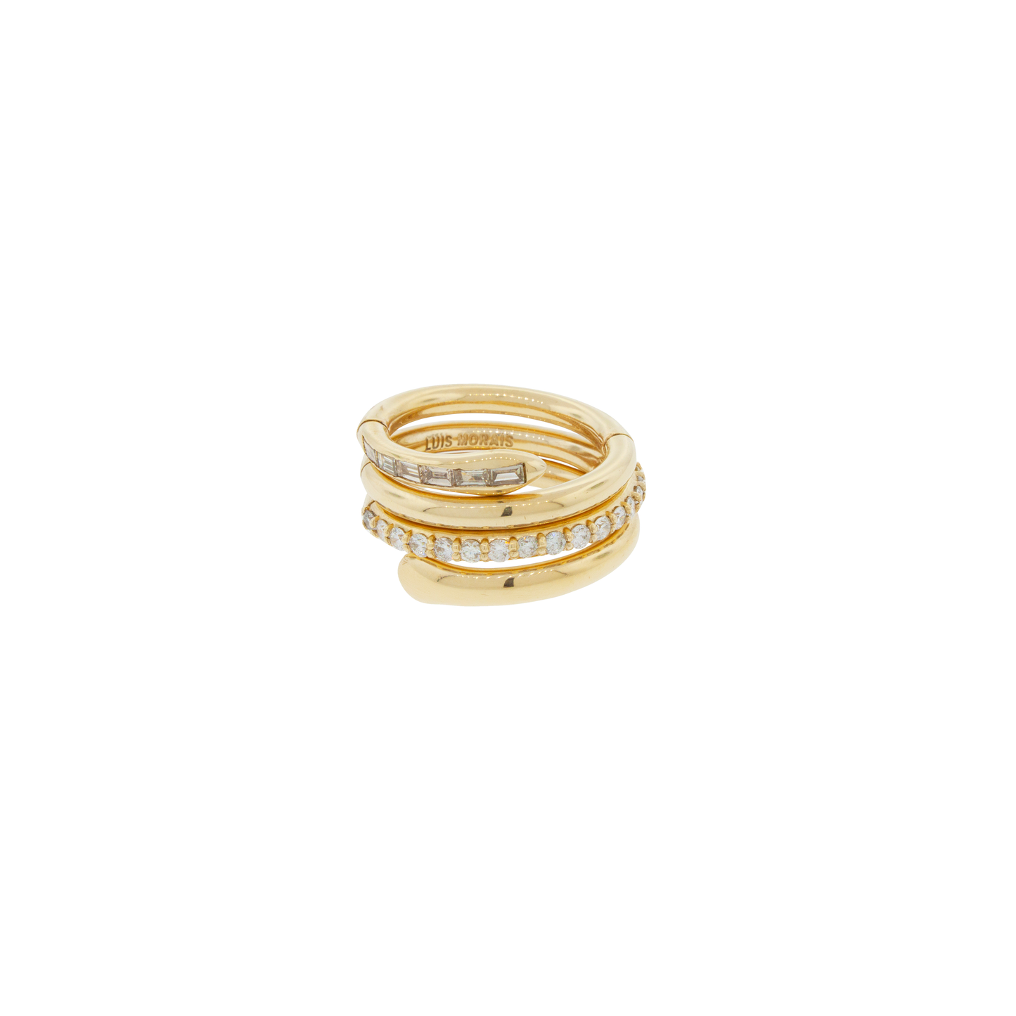 Luis Morais Gold Serpentine Ring with Baguette and Round Diamonds
