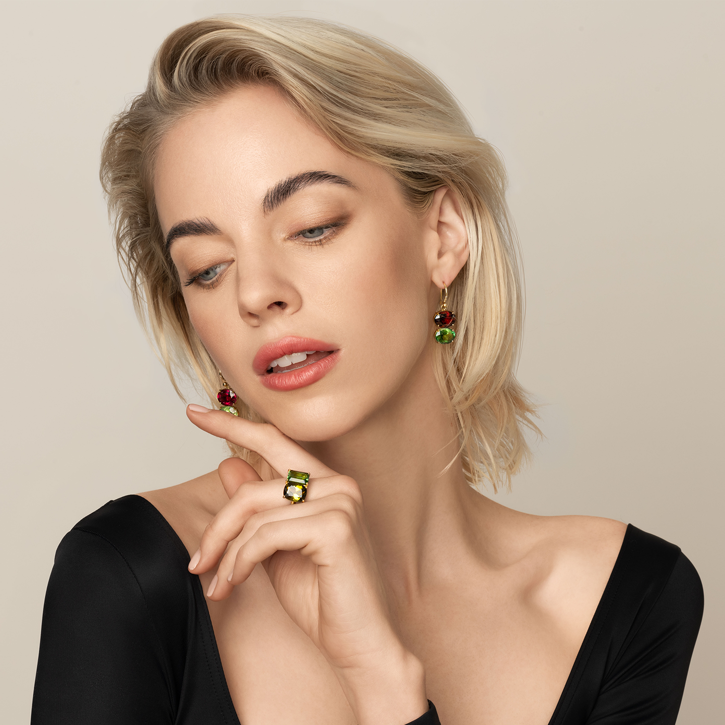 Irene Neuwirth 'Gemmy Gem' One-Of-A-Kind Two Stone Earrings with Rubellite and Green Tourmaline