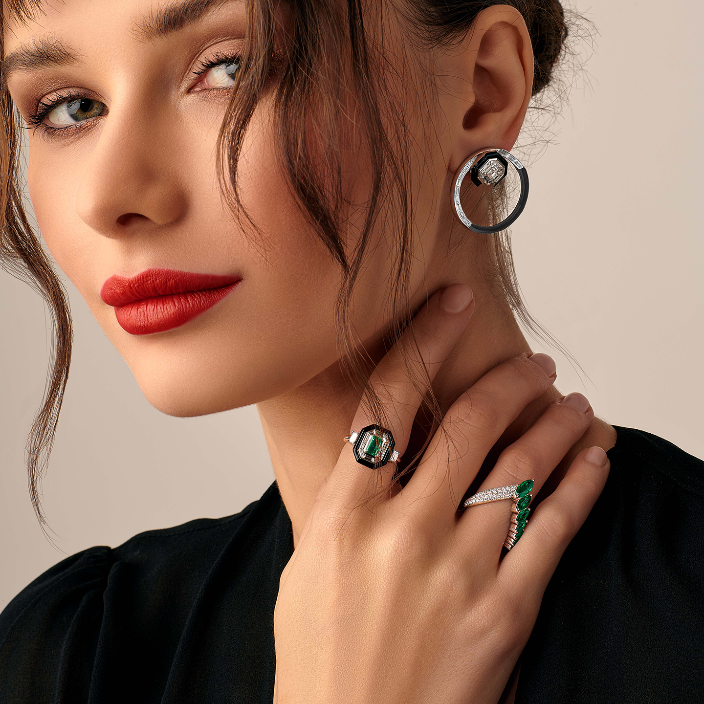 Nikos Koulis 'Oui' Diamond and Emerald Ring
