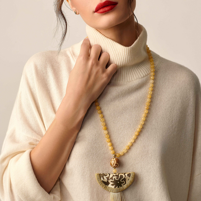 Silvia Furmanovich 'Silk Road' Necklace with Silk Tassel and Marquetry Sphere