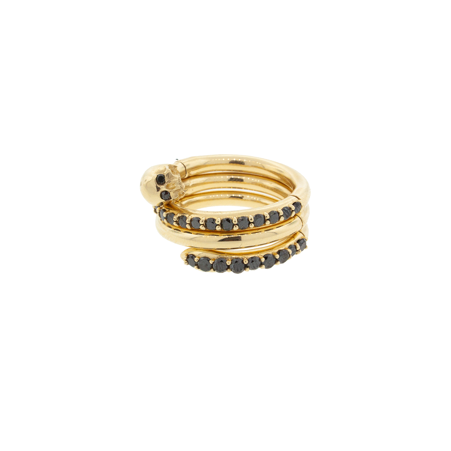 Luis Morais Gold Serpentine Ring with Skull End and Black Diamonds