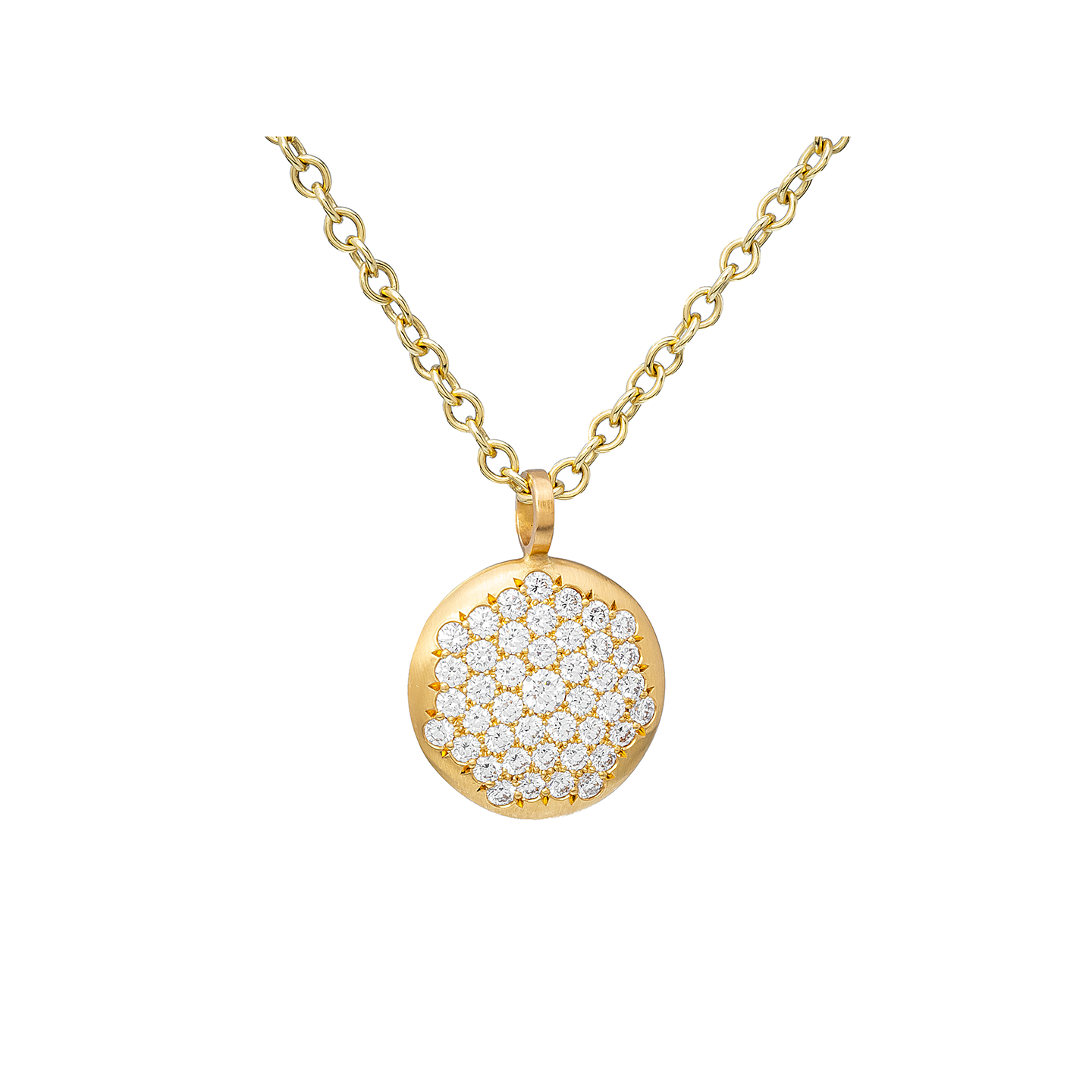 Caroline Ellen Large Diamond Pave Lentil Pendant Necklace