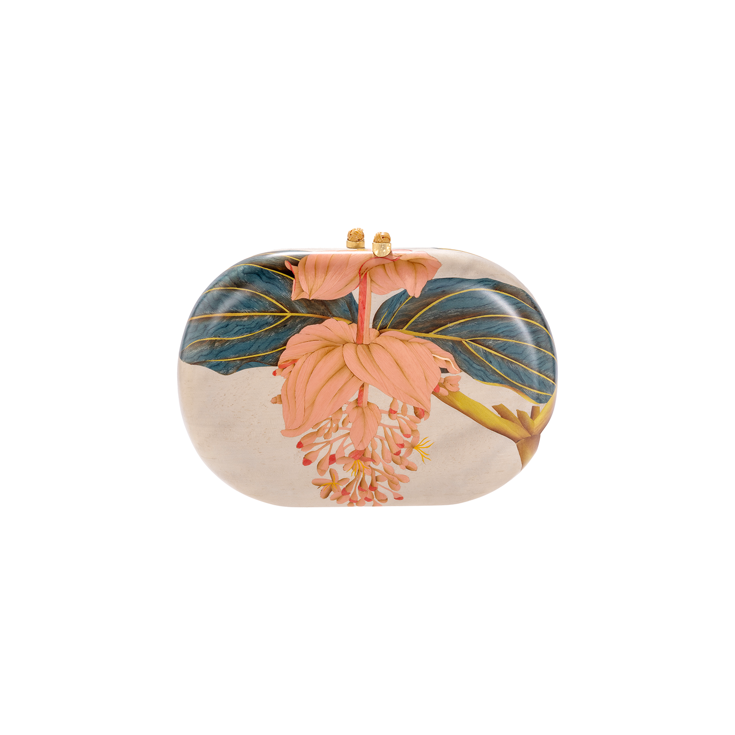Silvia Furmanovich Marquetry Clutch with Bamboo and Pink Flower Motif