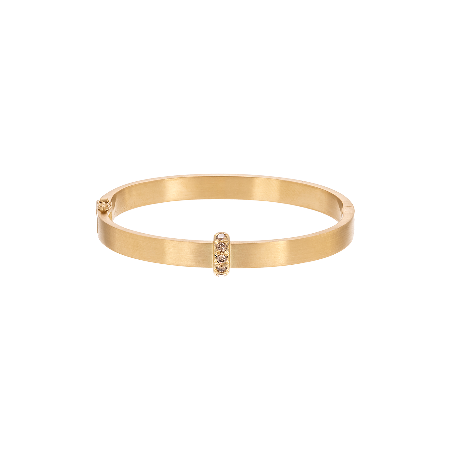 Caroline Ellen Wide Flat Hinged Bangle with Single Row Pave Cognac Diamond Centerpiece