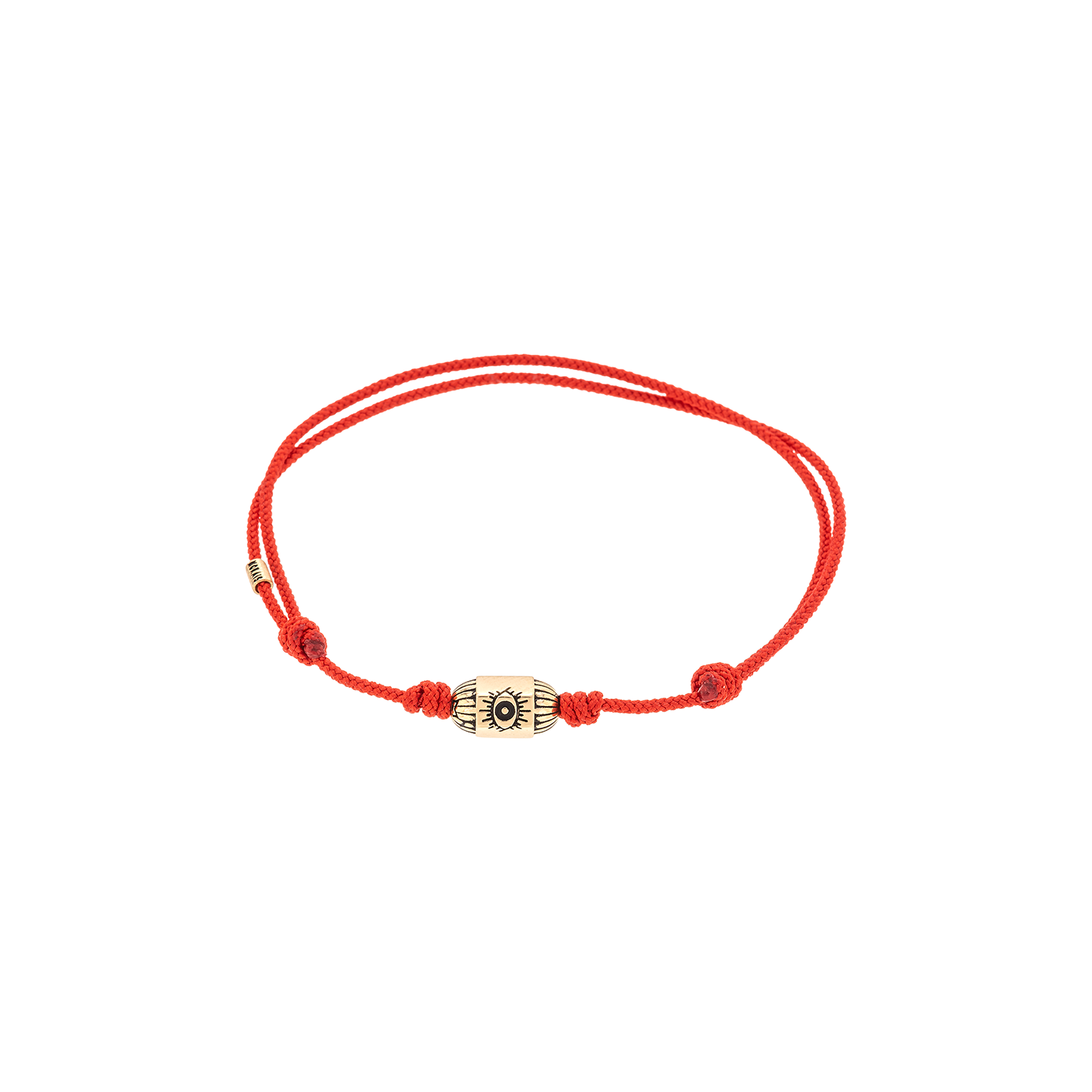 Luis Morais Gold Ribbed Hexagon Bolt Bead with Evil Eye Symbol on Corded Bracelet