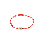 Luis Morais Gold Ribbed Hexagon Bolt Bead with Evil Eye Symbol on Corded Bracelet
