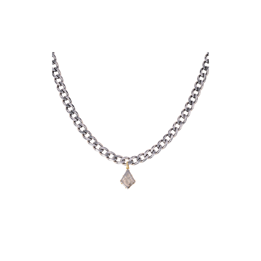 Sylva & Cie Link Necklace with Rough Cut Slice Diamond Pendant