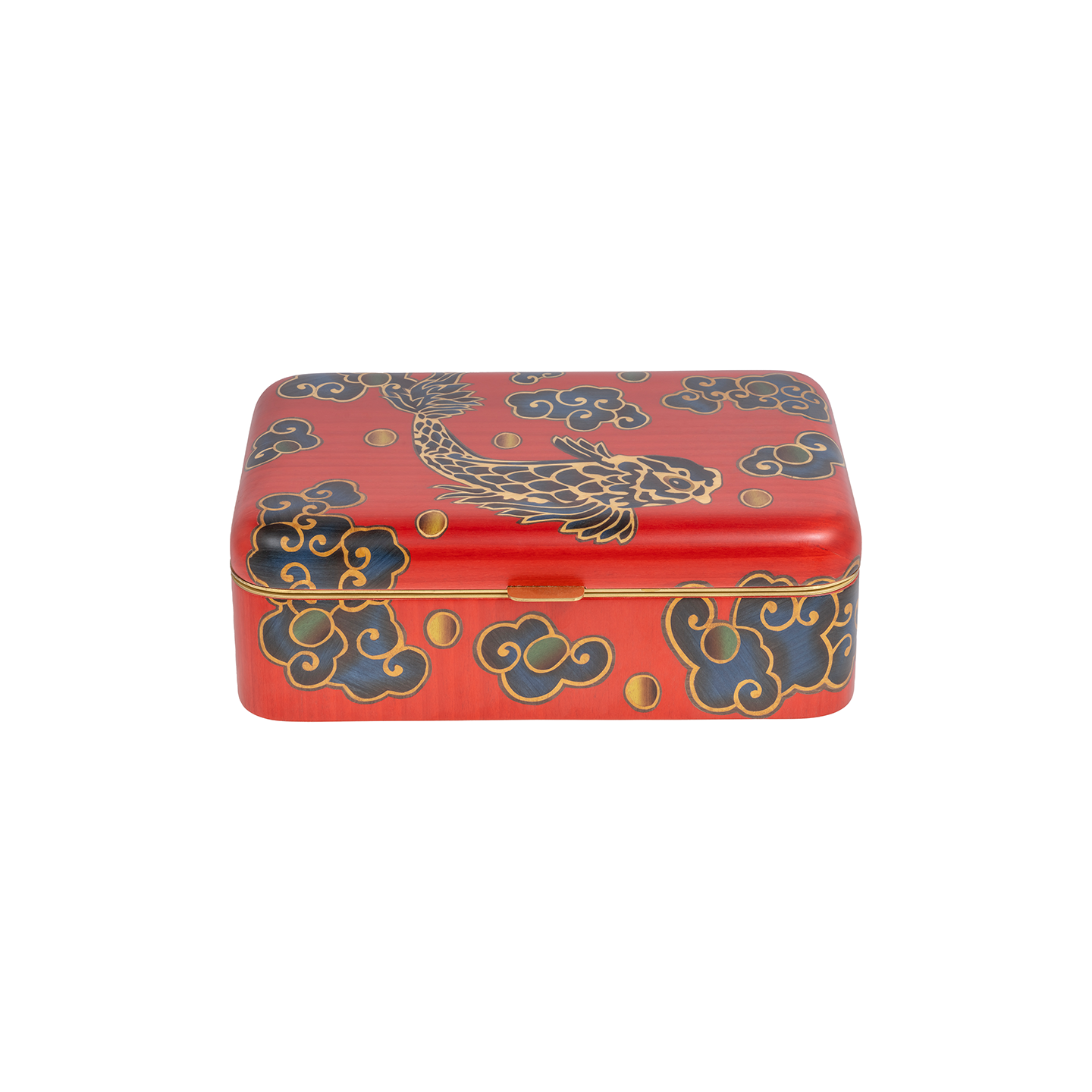 Silvia Furmanovich Marquetry Box with Blue Cloud and Carp Pattern