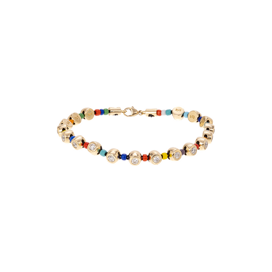 Luis Morais Gold Dome Diamond Bead Bracelet with Color Gemstone Bracelet