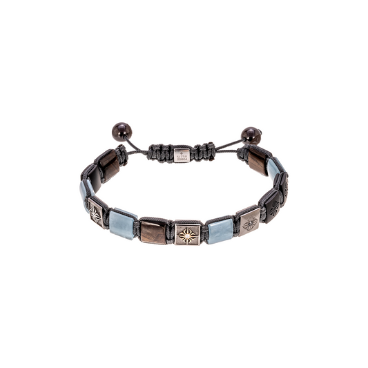 Shamballa Jewels 10mm Lock Bracelet with Brown Sapphire, Milky Aquamarine, Green & Black Matte Ceramic on Grey Cord