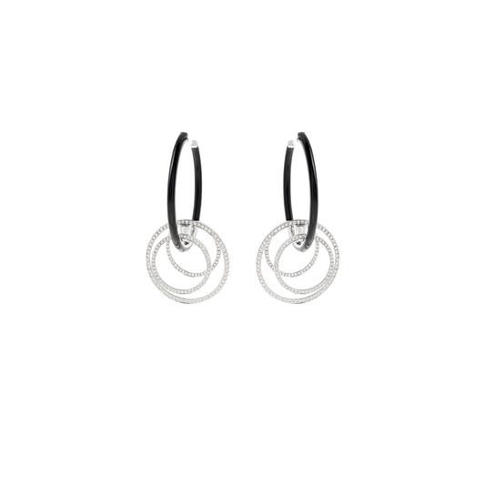 Nikos Koulis 'Oui' Hoop Earrings with Diamonds and Black Enamel