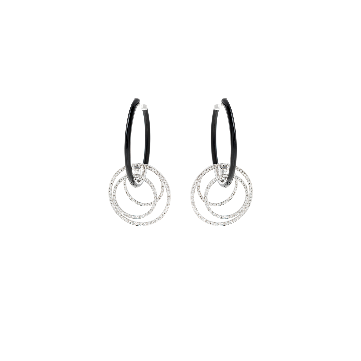 Nikos Koulis 'Oui' Hoop Earrings with Diamonds and Black Enamel