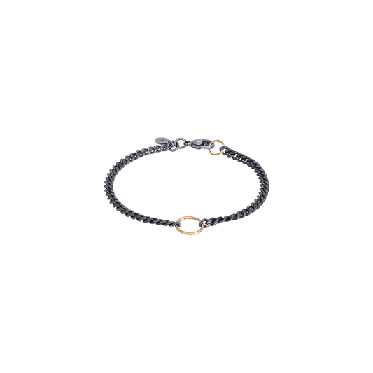 Tina Negri Black Curb Link Bracelet with One Gold Large Oval Link