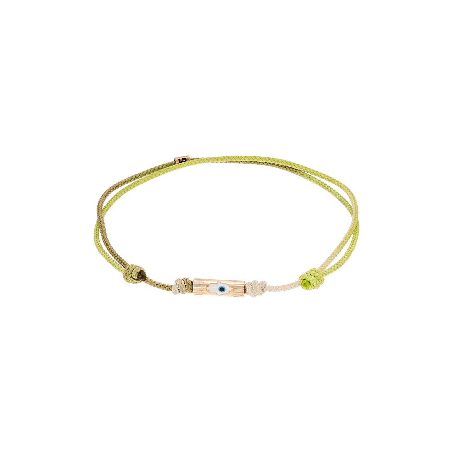 Luis Morais Gold Slim Tube with Enameled Hamsa Symbol on Cord Bracelet