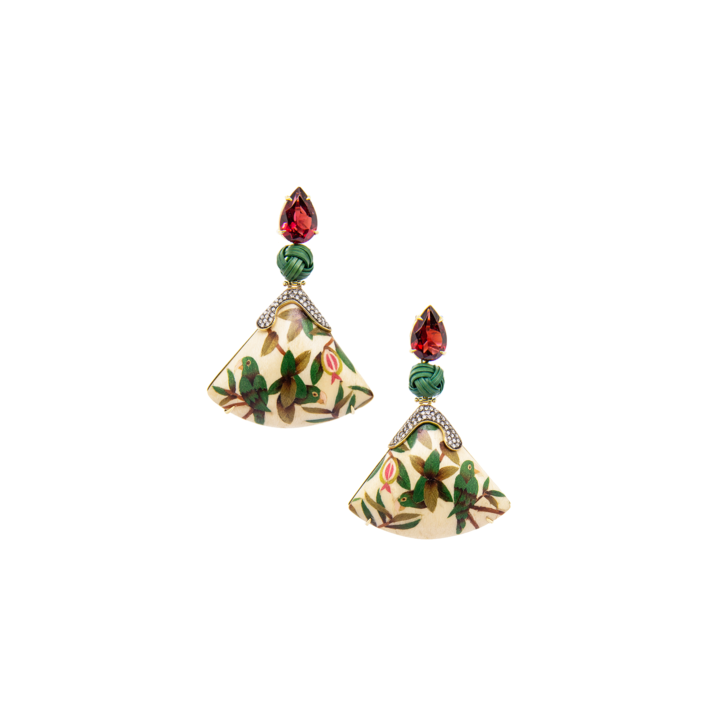Silvia Furmanovich x Moye Marquetry Earrings with Bamboo, Guava and Parrot Pattern
