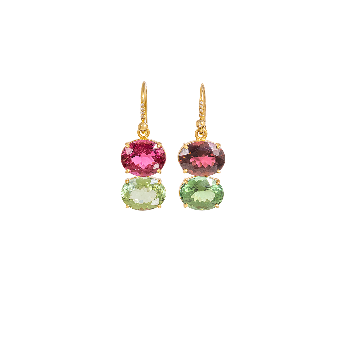 Irene Neuwirth 'Gemmy Gem' One-Of-A-Kind Two Stone Earrings with Rubellite and Green Tourmaline