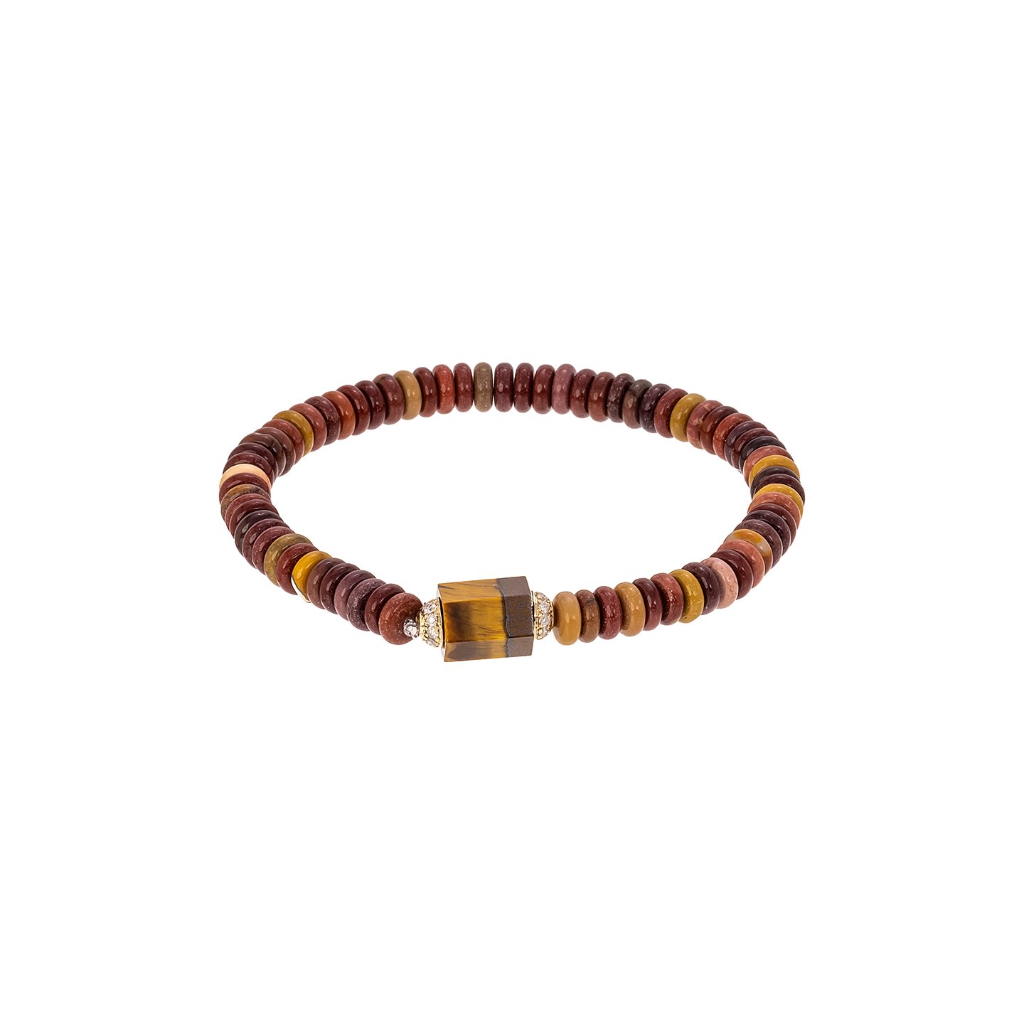Luis Morais Hexagon Tigers Eye Bolt Bead with Diamond Channels on Beaded Bracelet
